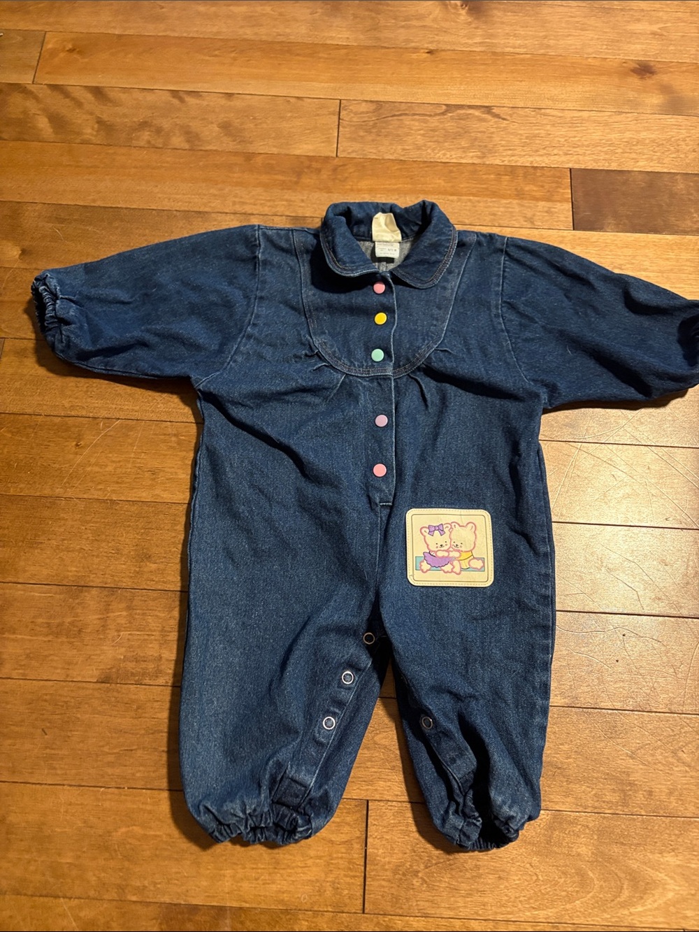 Vintage Denim Baby Romper with Pastel Snaps